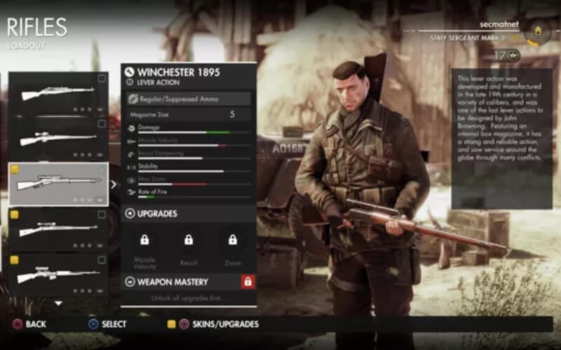 Kho vũ khí trong game Sniper Elite 4 đa dạng